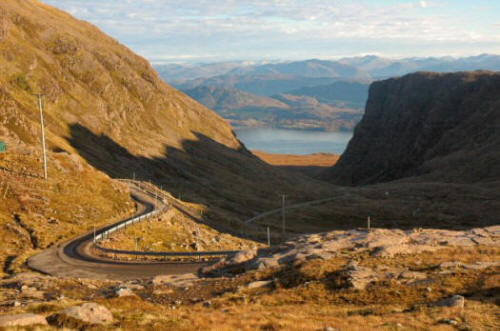 The Bealach na Ba, the Pass of the Cattle, the highest road in Britain which climbs from sea level to 2,053 feet.
